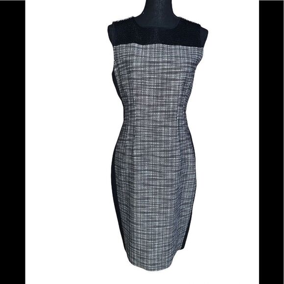 T Tahari Tweed Mesh Sleeveless Sheath Dress - Picture 1 of 9